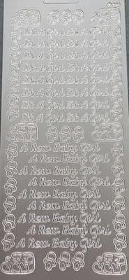 IT'S A GIRL SILVER PEEL OFF STICKERS JeJe 294