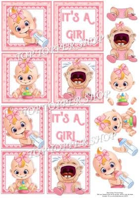 It's a Girl Squares Decoupage printed sheet