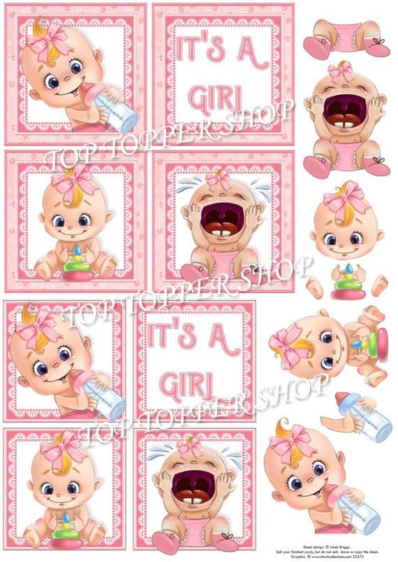 It's a Girl Squares Decoupage printed sheet