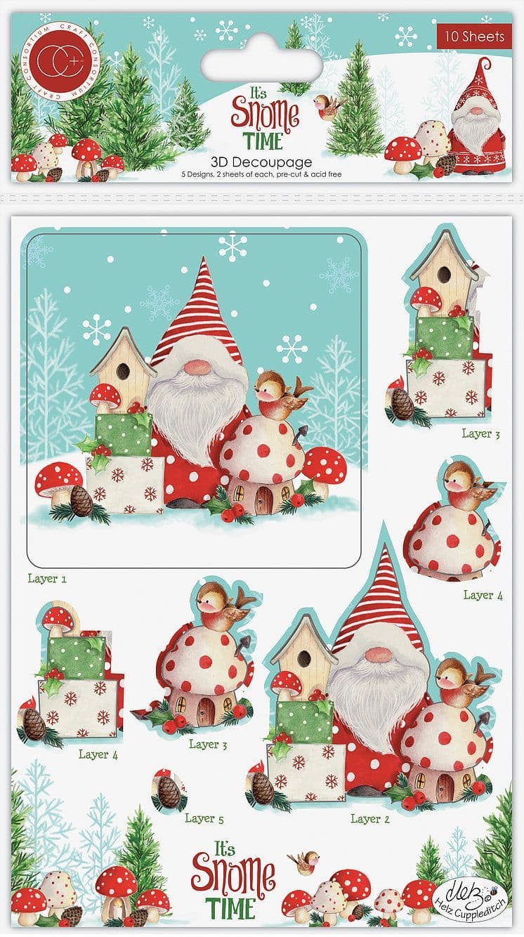 it-s-snome-time-10-sheets-3d-die-cut-christmas-decoupage-set-craft-consortium