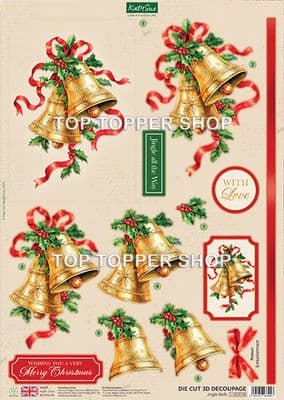 Jingle Bells  A4 Die Cut Christmas Decoupage Sheet - Katy Sue Designs