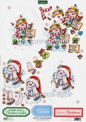 Jolly Snowmen & Birds A4 Die Cut Decoupage Sheet - Katy Sue Designs