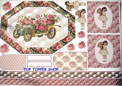 KANBAN CARD TOPPERS - VINTAGE ROSES, CAR & GIRL