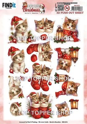Kitten - A Very Furry Christmas Die Cut Decoupage Sheet Yvonne Creations Push Out SB11053