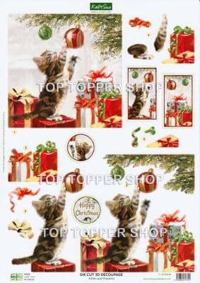 Kitten & Presents A4 Die Cut Christmas Decoupage Sheet - Katy Sue Designs
