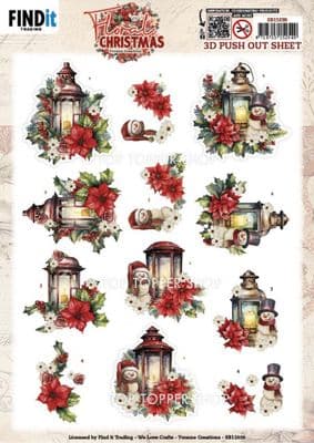 Lanterns - Floral Christmas Die Cut Decoupage Sheet Yvonne Creations Push Out SB11039