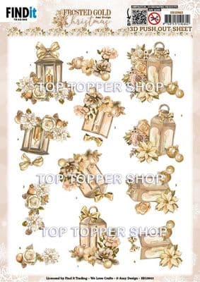 Lanterns - Frosted Gold  Christmas  Die Cut Decoupage Sheet Amy Design Push Out SB10963