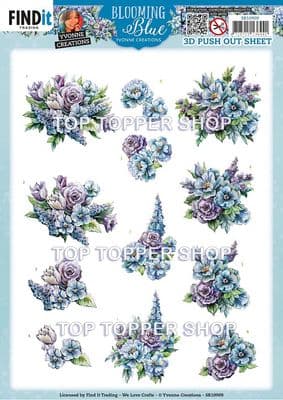 Larkspur - Blooming Blue  Die Cut Decoupage Sheet Yvonne Creations Push Out SB10909