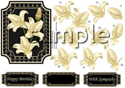 LILIES CREAM ON BLACK decoupage sheet 309