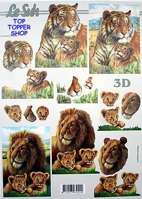 LION, TIGER & CUBS DECOUPAGE SHEET LE SUH 44