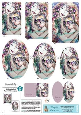 MAGICAL MERMAIDS MUM & BABY - DIE CUT PYRAMID DECOUPAGE G18