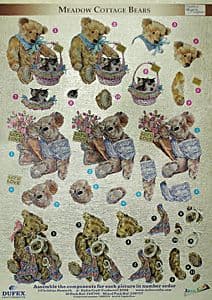 MEADOW COTTAGE BEARS DUFEX DIE CUT DECOUPAGE SHEET 248709
