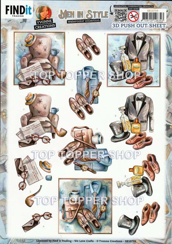 Men in Style Die Cut Decoupage Sheet Yvonne Creations Push Out SB10759