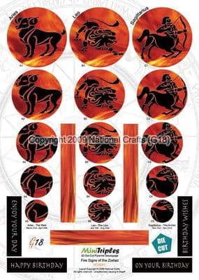 MINITRIPLES - FIRE SIGNS OF THE ZODIAC - DIE CUT PYRAMID DECOUPAGE G18