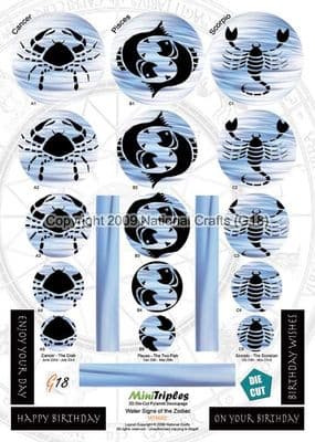 MINITRIPLES - WATER SIGNS OF THE ZODIAC - DIE CUT PYRAMID DECOUPAGE G18