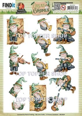 Music Gnomes  Die Cut Decoupage Sheet Yvonne Creations Push Out SB10920