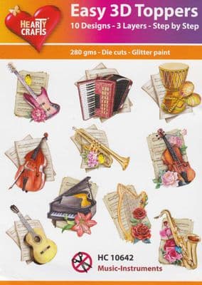 Music Instruments 10 Easy 3d Die Cut Decoupage Toppers Hearty Crafts HC10642