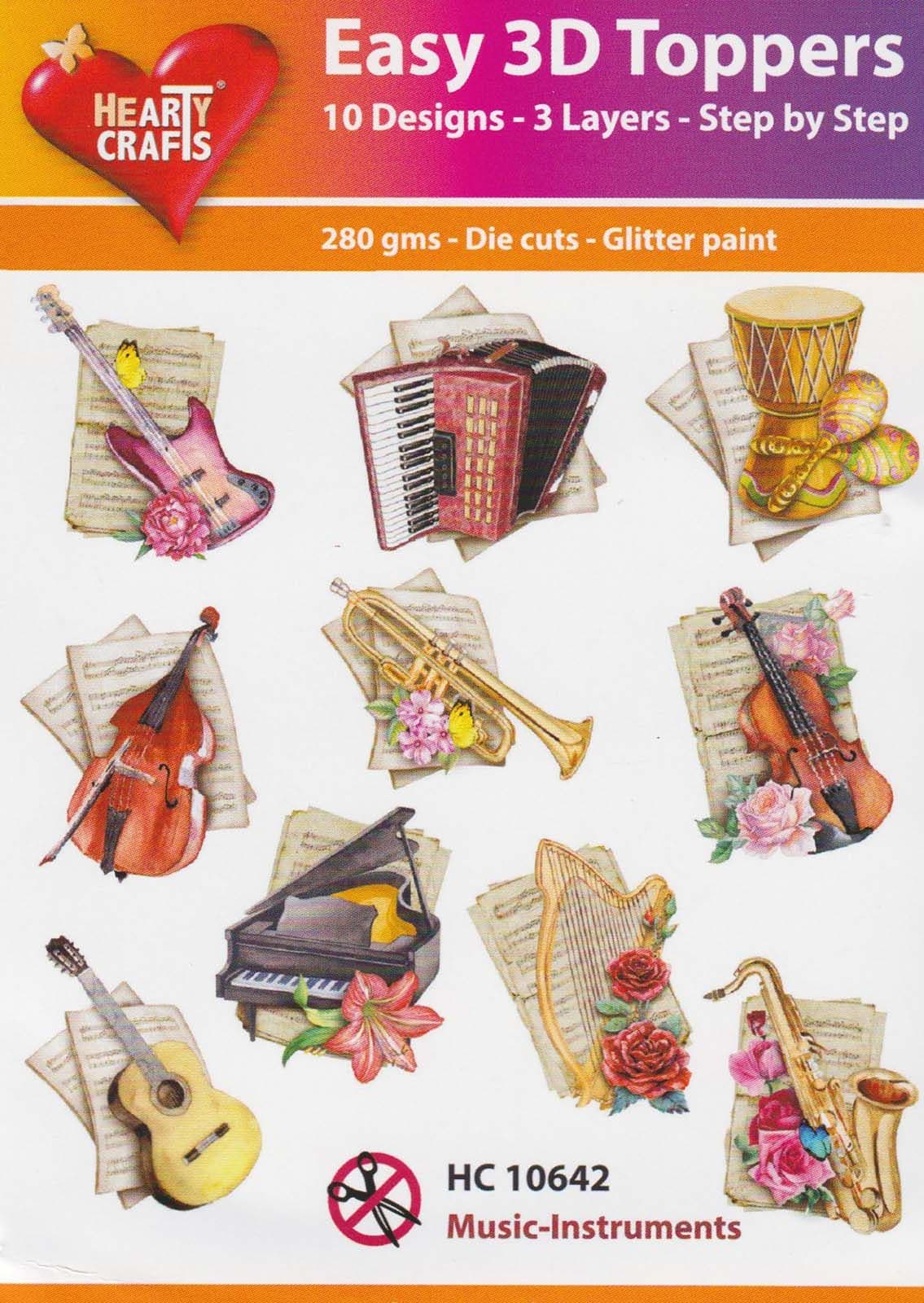 Music Instruments 10 Easy 3d Die Cut Decoupage Toppers Hearty Crafts ...