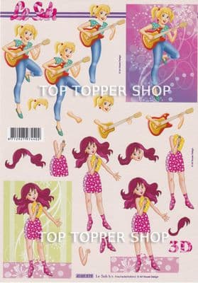 Musical Teenage  Girls Le Suh Decoupage Sheet  Requires Cutting 4169979