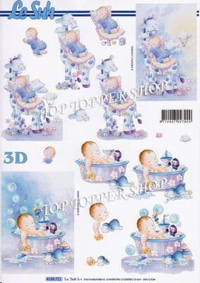 New Baby Boy Giraffe & Bath Le Suh Decoupage Sheet  Requires Cutting 4169721