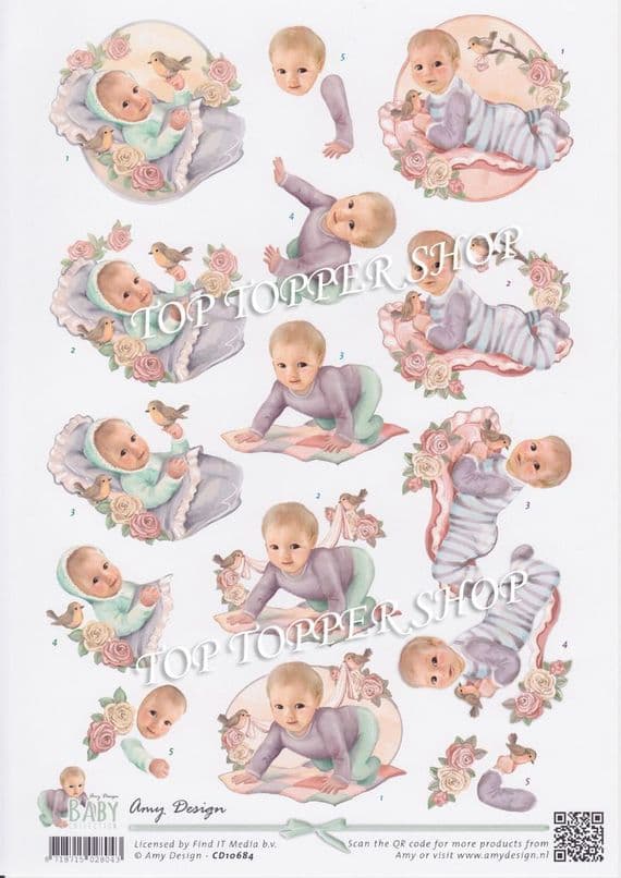 New Baby Decoupage Sheet  Requires Cutting Amy Design CD10684