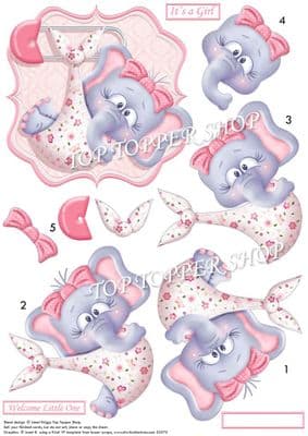 New Baby Girl Ellie Decoupage printed sheet