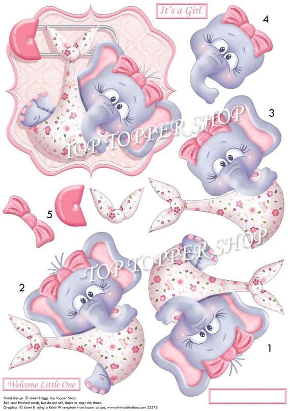 New Baby Girl Ellie Decoupage printed sheet