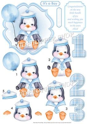 New Baby Penguin Topper & Decoupage Cardmaking printed sheet