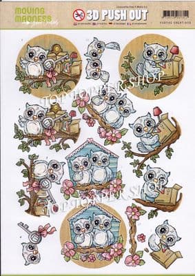 New Home Moving Owls A4 Die Cut Decoupage Sheet Yvonne Creations Push Out SB10163