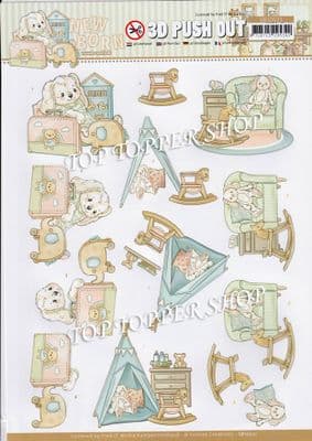 Newborn Baby Rocking Horse Die Cut Decoupage Sheet Yvonne Creations Push Out SB10521