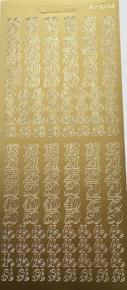 Numbers / Ages 18 21 25 50 etc Gold Peel Off Stickers JeJe 152