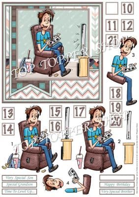 Online Computer Gamer 6x6 Decoupage Printed Sheet 936