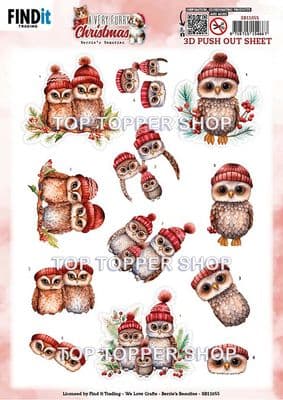 Owls - A Very Furry Christmas Die Cut Decoupage Sheet Yvonne Creations Push Out SB11055