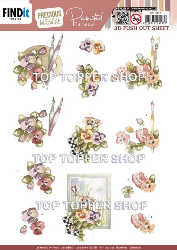 Painted Pansies Die Cut Decoupage Sheet Marieke Push Out SB10810