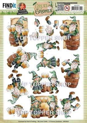 Party Gnomes  Die Cut Decoupage Sheet Yvonne Creations Push Out SB10922