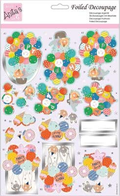 Party Time - Anita's Foiled Die Cut Decoupage Sheet 169915