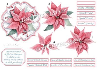 Pastel Poinsettia Christmas  Card Topper & Decoupage printed sheet TTSJB15