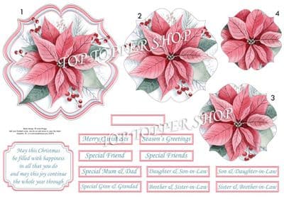 Pastel Poinsettia Christmas  Card Topper & Pyramage printed sheet TTSJB16