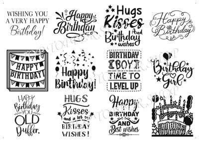 Easy Peel Off Transparent Stickers Birthday Sentiments Choose Colour & Finish B1