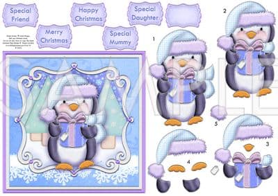 PENGUIN GIFT Christmas Decoupage printed sheet 559DD