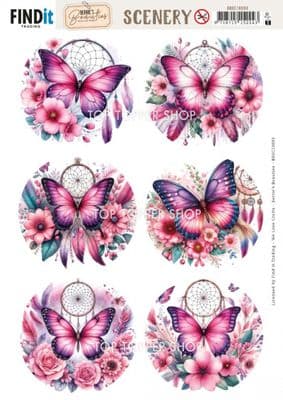 Pink Butterflies Round  A4 Die Cut Card Toppers Berrie's Beauties Scenery Push Out BBSC10093