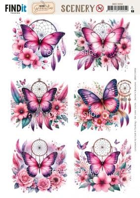 Pink Butterflies Square  A4 Die Cut Card Toppers Berrie's Beauties Scenery Push Out BBSC10094