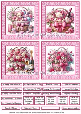 Pink Floral Baskets Toppers for Card Making TTSTOP30