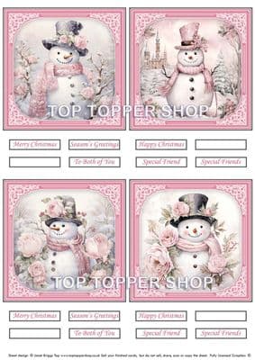 Pink Floral Snowmen - Christmas Toppers for Card Making 290gsm TTSTOPX15