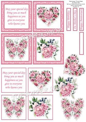 Pink Floral Squares Decoupage printed sheet
