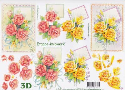 Pink & Lemon Roses Le Suh Decoupage Sheet  Requires Cutting 4169.220