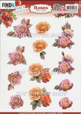 Pink Roses Die Cut Decoupage Sheet Amy Design Push Out SB10746