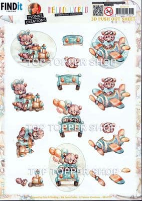 Playing Teddy  Die Cut Decoupage Sheet Yvonne Creations Push Out SB10727