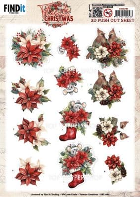 Poinsettia - Floral Christmas Die Cut Decoupage Sheet Yvonne Creations Push Out SB11040
