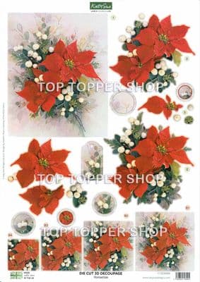 Poinsettias A4 Die Cut Christmas Decoupage Sheet - Katy Sue Designs